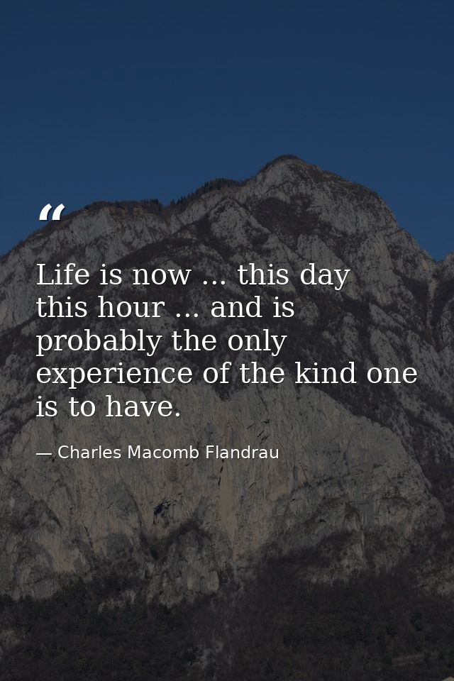 Life is now ... this day  this hour ... and is probably the only experience of the kind one is to have. — Charles Macomb Flandrau