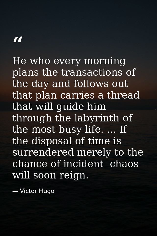 He who every morning plans the transactions of the day and follows out that plan carries a thread that will guide him th — Victor Hugo