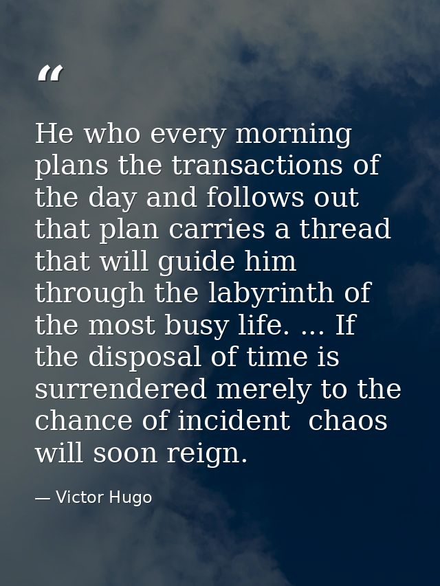 He who every morning plans the transactions of the day and follows out that plan carries a thread that will guide him th — Victor Hugo