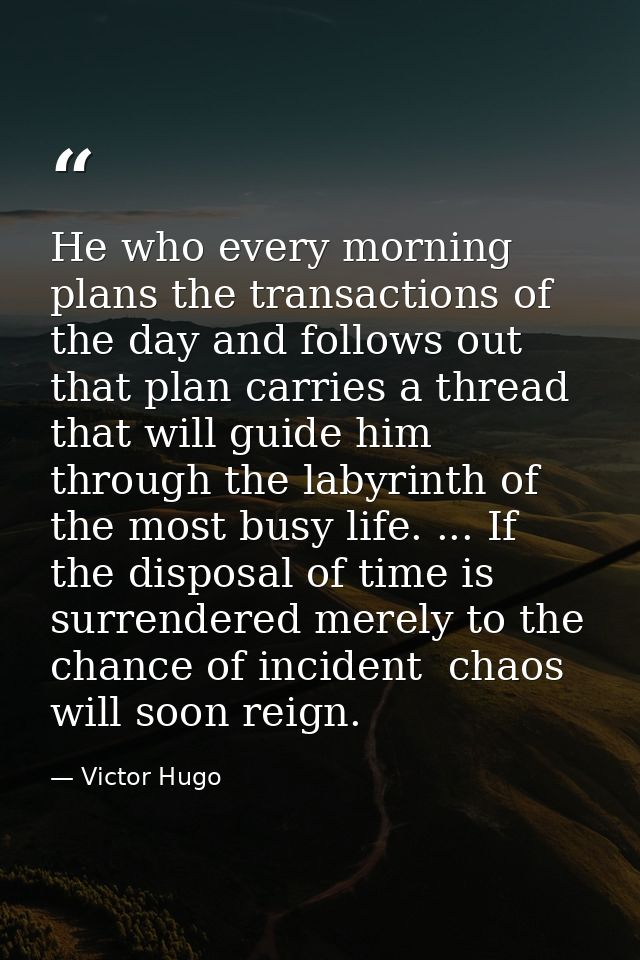 He who every morning plans the transactions of the day and follows out that plan carries a thread that will guide him th — Victor Hugo