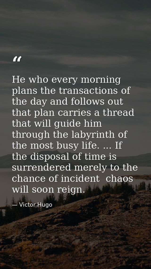 He who every morning plans the transactions of the day and follows out that plan carries a thread that will guide him th — Victor Hugo
