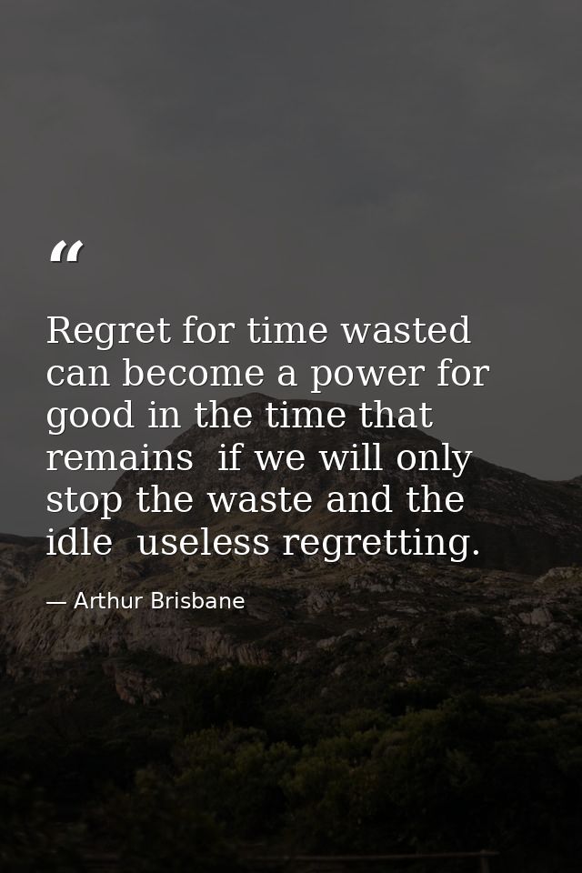 Regret for time wasted can become a power for good in the time that remains  if we will only stop the waste and the idle — Arthur Brisbane