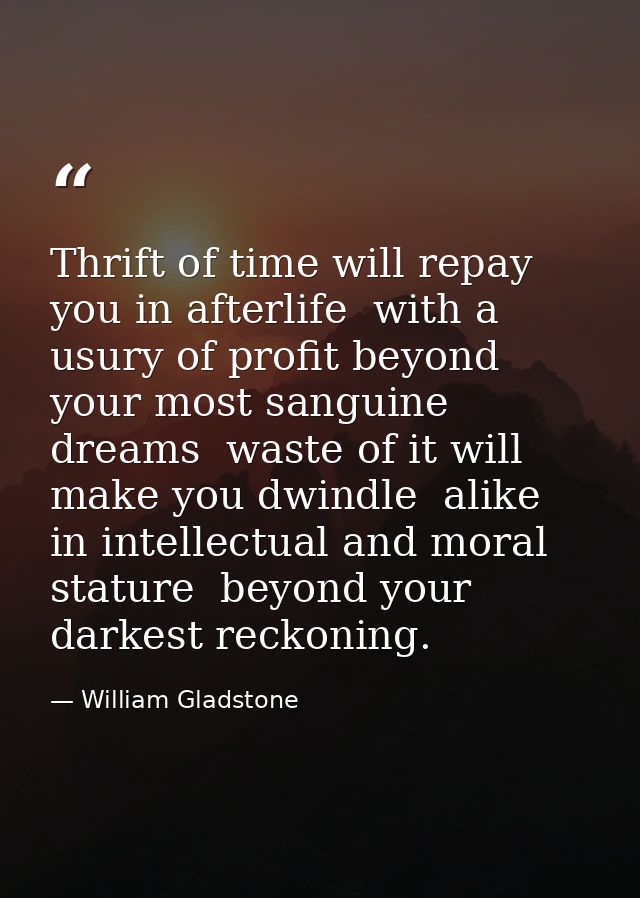 Thrift of time will repay you in afterlife  with a usury of profit beyond your most sanguine dreams  waste of it will ma — William Gladstone