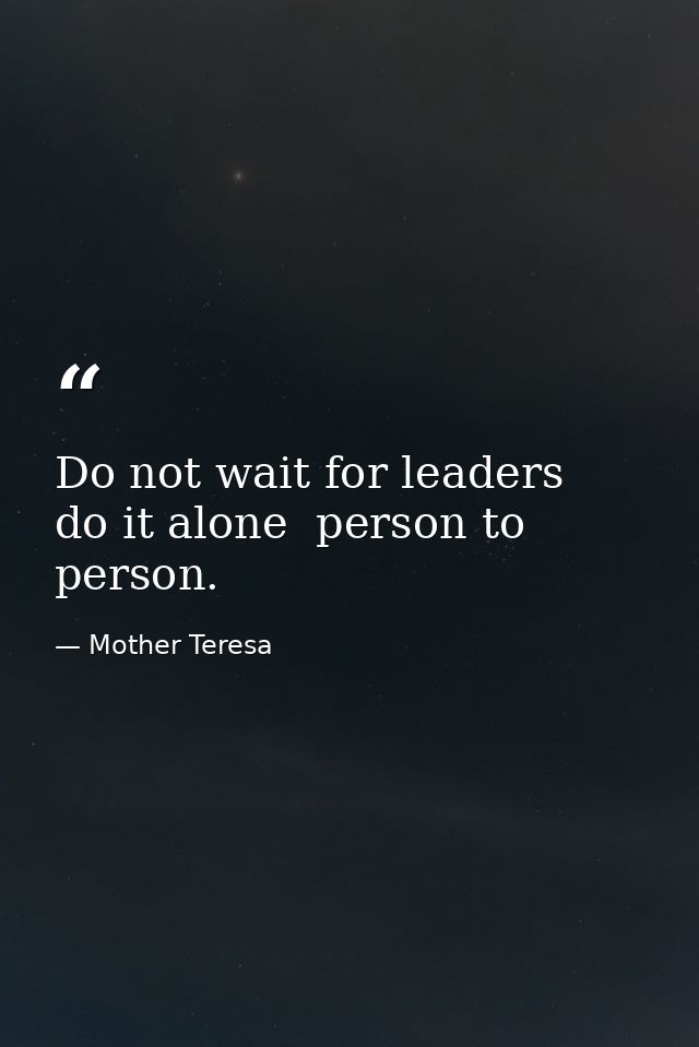 Do not wait for leaders  do it alone  person to person. — Mother Teresa