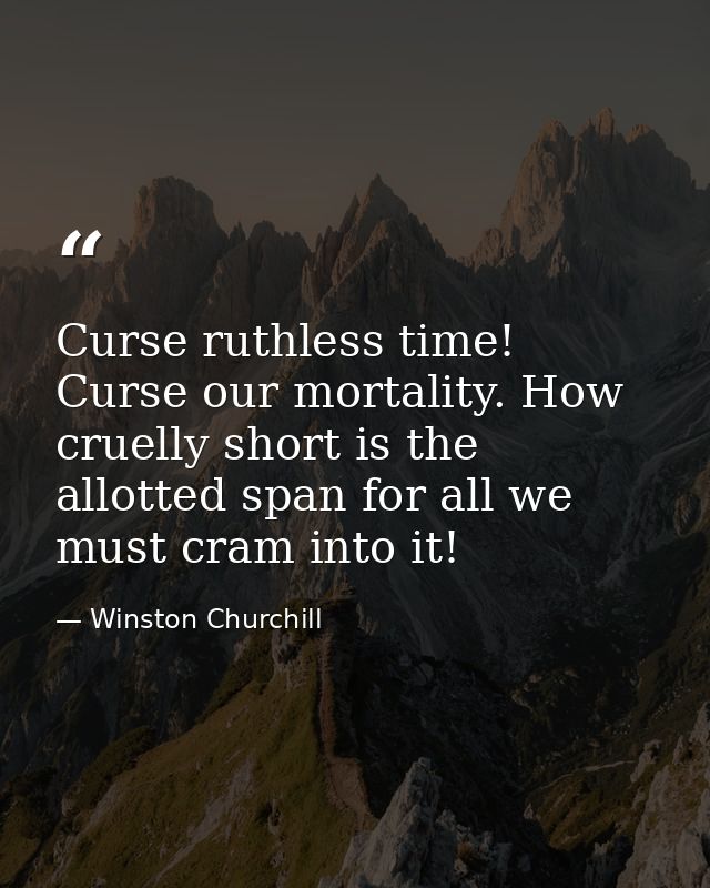 Curse ruthless time! Curse our mortality. How cruelly short is the allotted span for all we must cram into it! — Winston Churchill