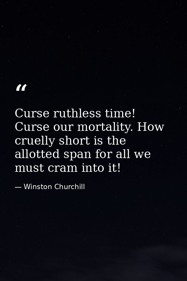 Curse ruthless time! Curse our mortality. How cruelly short is the allotted span for all we must cram into it! — Winston Churchill
