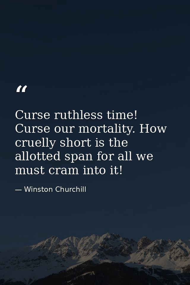 Curse ruthless time! Curse our mortality. How cruelly short is the allotted span for all we must cram into it! — Winston Churchill