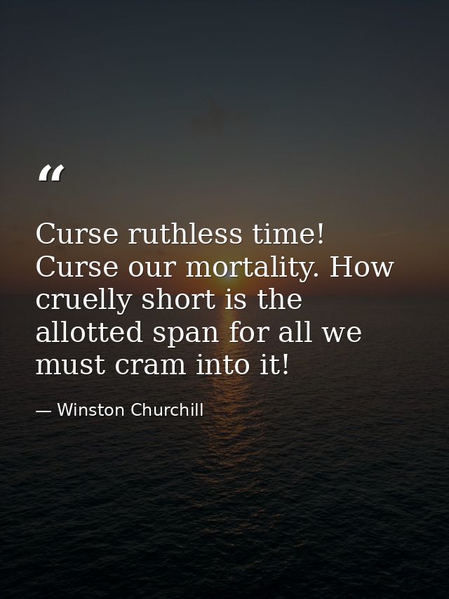 Curse ruthless time! Curse our mortality. How cruelly short is the allotted span for all we must cram into it! — Winston Churchill