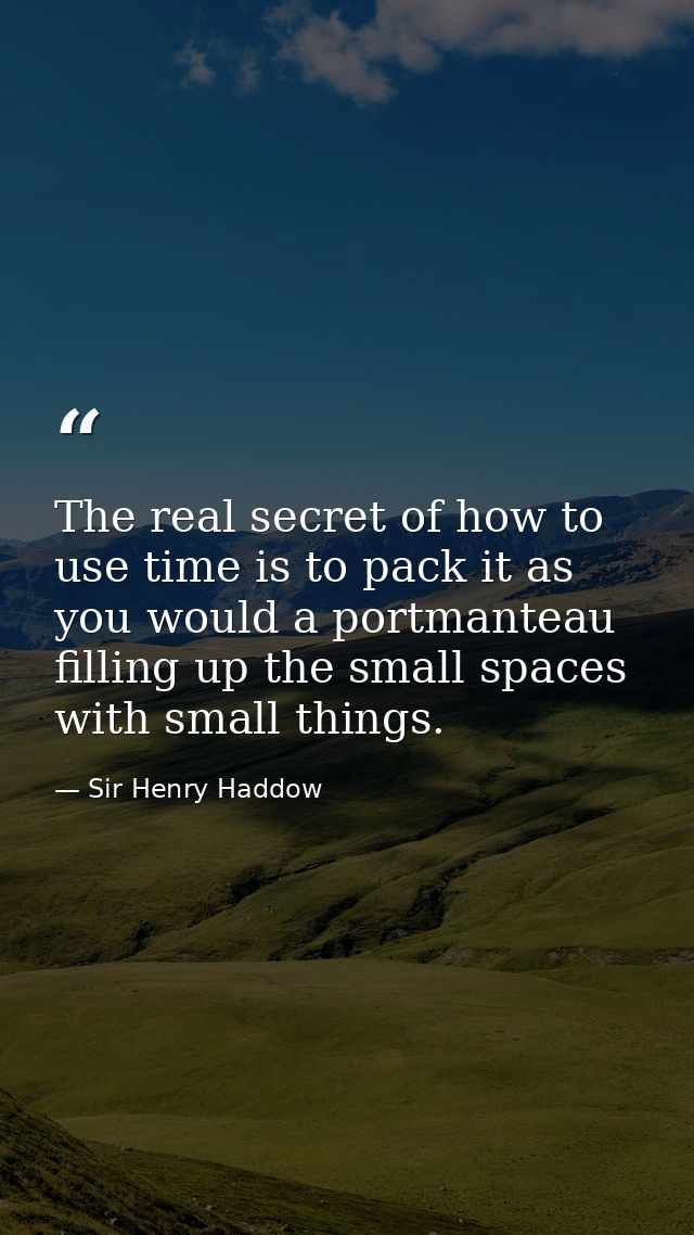 The real secret of how to use time is to pack it as you would a portmanteau  filling up the small spaces with small thin — Sir Henry Haddow