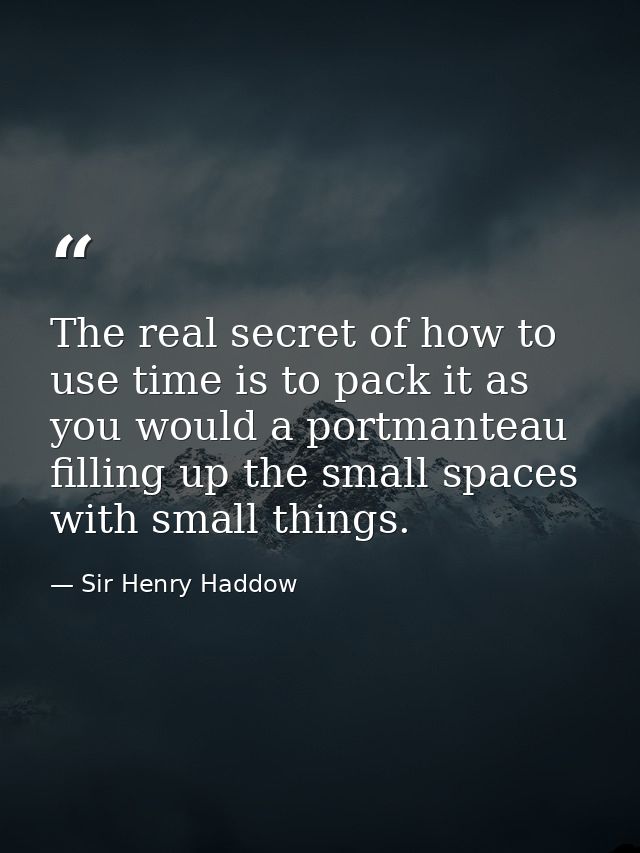 The real secret of how to use time is to pack it as you would a portmanteau  filling up the small spaces with small thin — Sir Henry Haddow