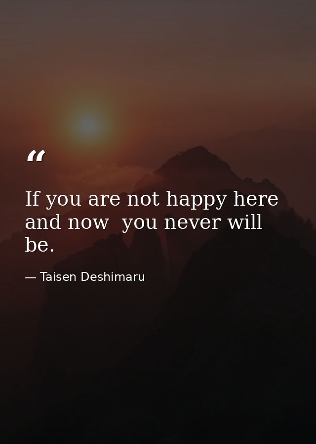 If you are not happy here and now  you never will be. — Taisen Deshimaru