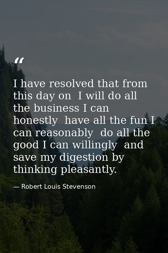 I have resolved that from this day on  I will do all the business I can honestly  have all the fun I can reasonably  do  — Robert Louis Stevenson