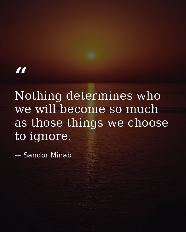 Nothing determines who we will become so much as those things we choose to ignore. — Sandor Minab