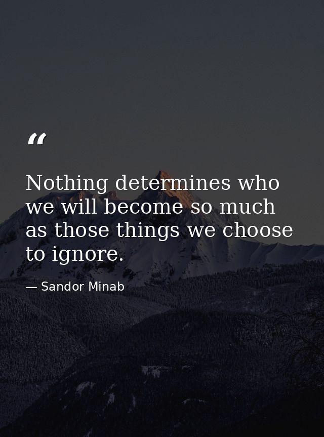 Nothing determines who we will become so much as those things we choose to ignore. — Sandor Minab