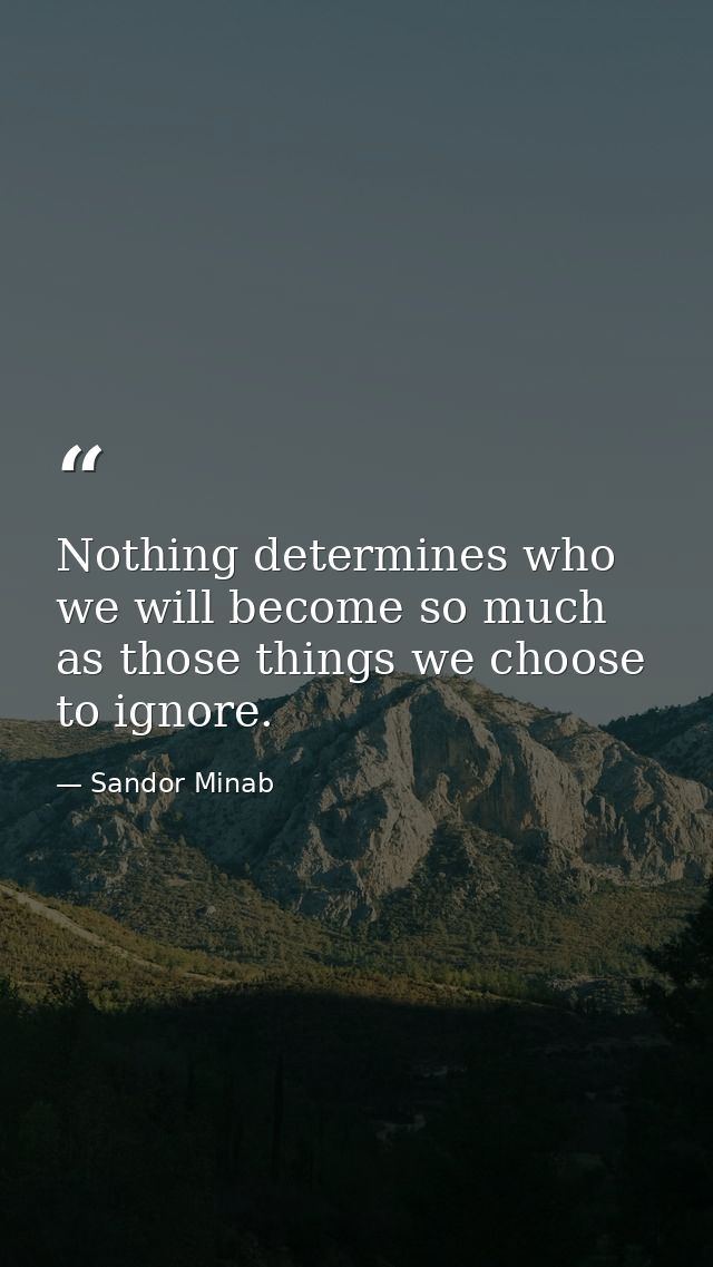 Nothing determines who we will become so much as those things we choose to ignore. — Sandor Minab