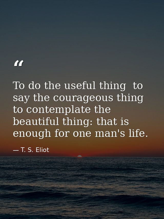 To do the useful thing  to say the courageous thing  to contemplate the beautiful thing: that is enough for one man's li — T. S. Eliot
