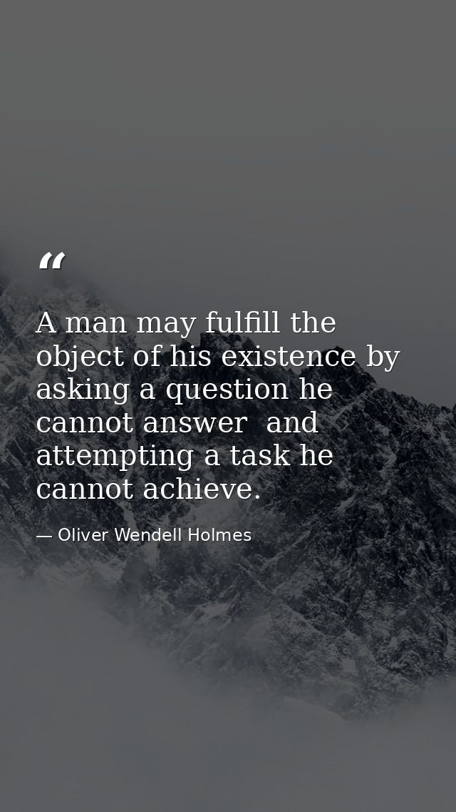 A man may fulfill the object of his existence by asking a question he cannot answer  and attempting a task he cannot ach — Oliver Wendell Holmes