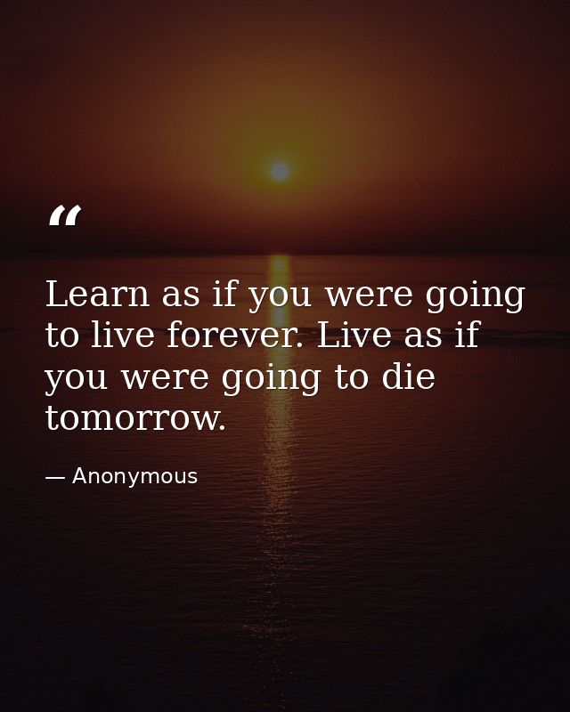 Learn as if you were going to live forever. Live as if you were going to die tomorrow. — Anonymous