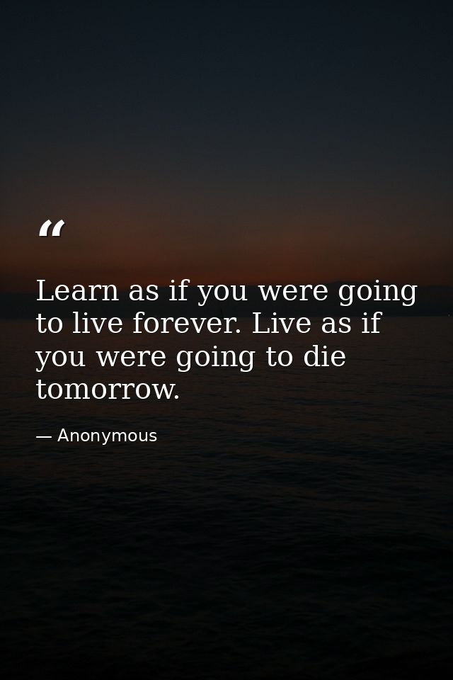 Learn as if you were going to live forever. Live as if you were going to die tomorrow. — Anonymous
