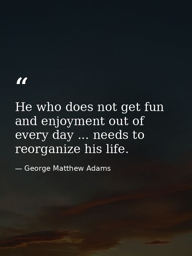 He who does not get fun and enjoyment out of every day ... needs to reorganize his life. — George Matthew Adams