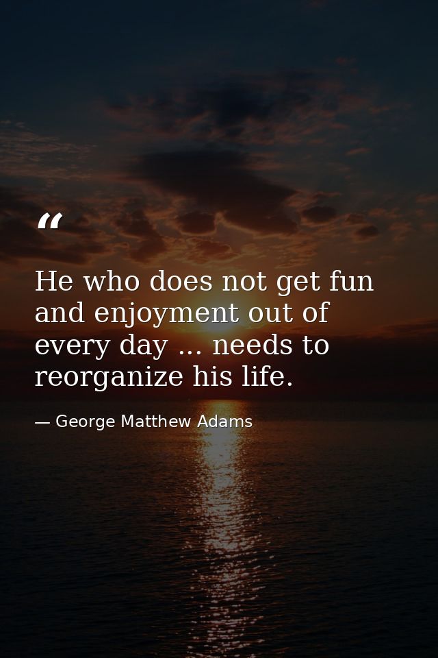 He who does not get fun and enjoyment out of every day ... needs to reorganize his life. — George Matthew Adams