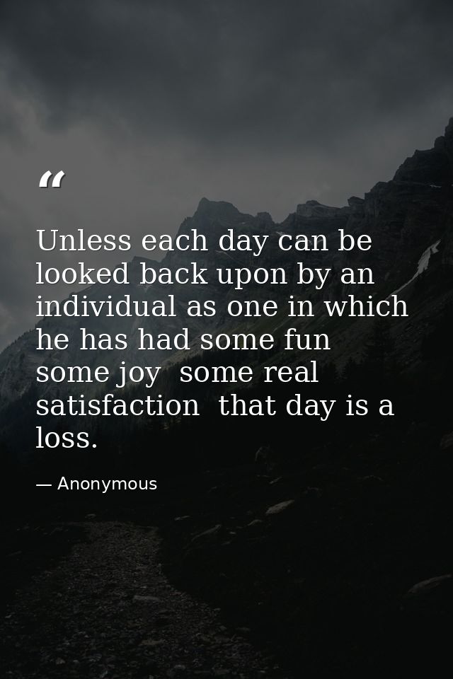 Unless each day can be looked back upon by an individual as one in which he has had some fun  some joy  some real satisf — Anonymous