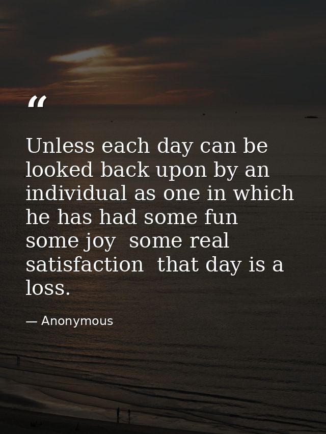 Unless each day can be looked back upon by an individual as one in which he has had some fun  some joy  some real satisf — Anonymous