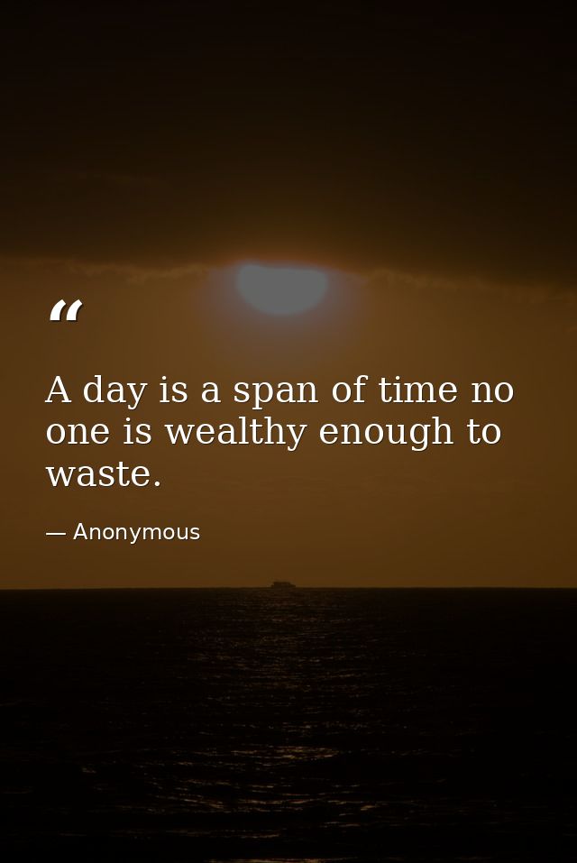 A day is a span of time no one is wealthy enough to waste. — Anonymous