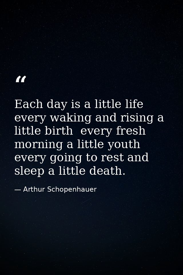 Each day is a little life  every waking and rising a little birth  every fresh morning a little youth  every going to re — Arthur Schopenhauer