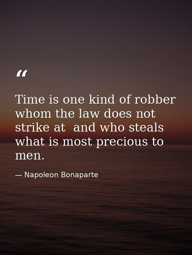 Time is one kind of robber whom the law does not strike at  and who steals what is most precious to men. — Napoleon Bonaparte