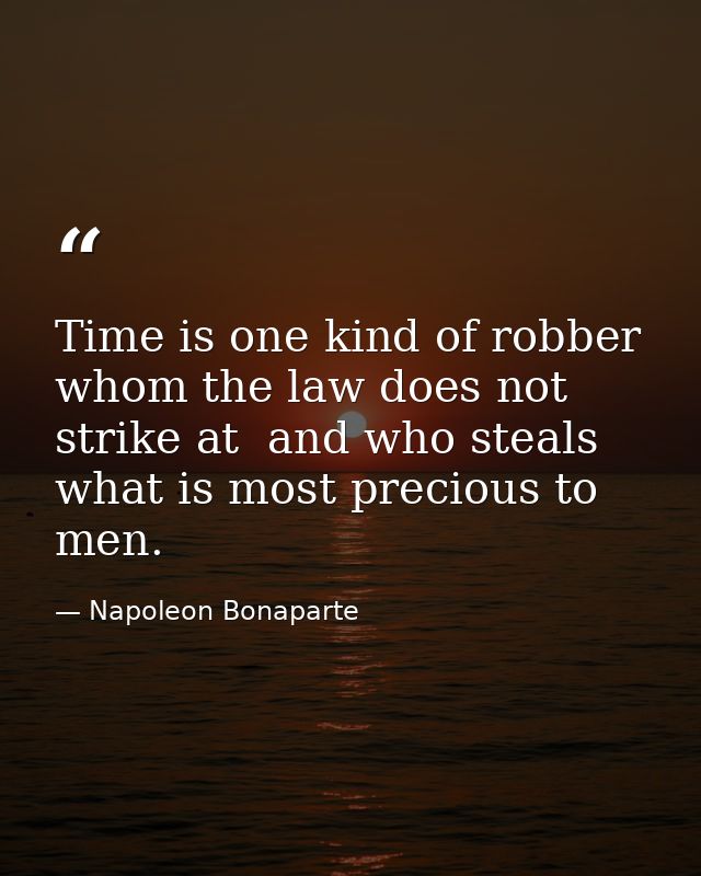 Time is one kind of robber whom the law does not strike at  and who steals what is most precious to men. — Napoleon Bonaparte