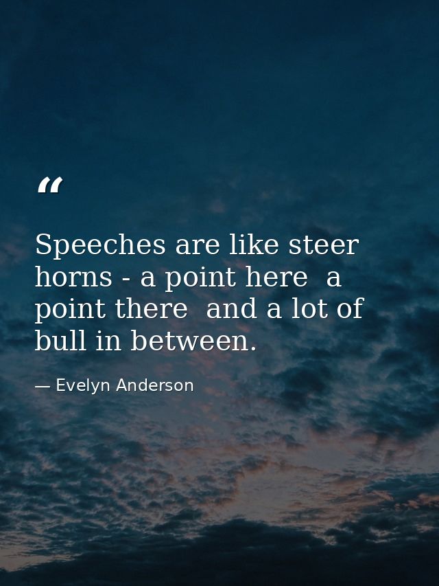 Speeches are like steer horns - a point here  a point there  and a lot of bull in between. — Evelyn Anderson