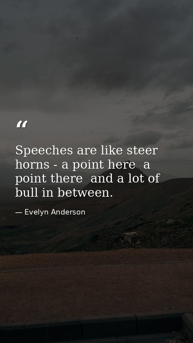 Speeches are like steer horns - a point here  a point there  and a lot of bull in between. — Evelyn Anderson