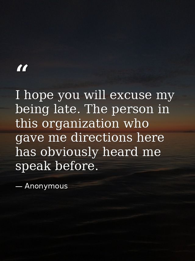 I hope you will excuse my being late. The person in this organization who gave me directions here has obviously heard me — Anonymous