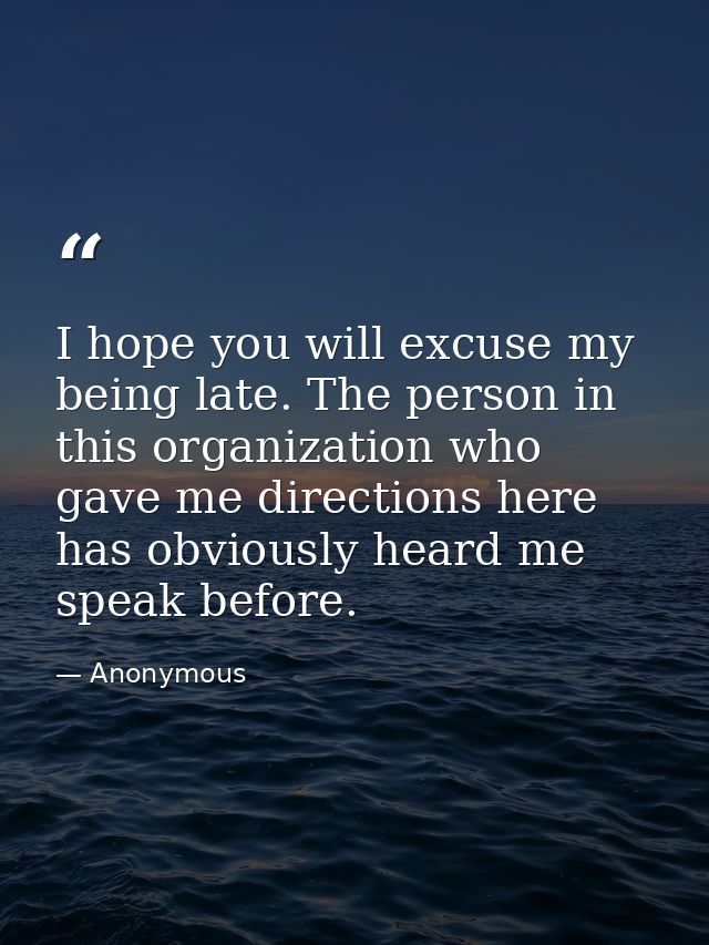 I hope you will excuse my being late. The person in this organization who gave me directions here has obviously heard me — Anonymous