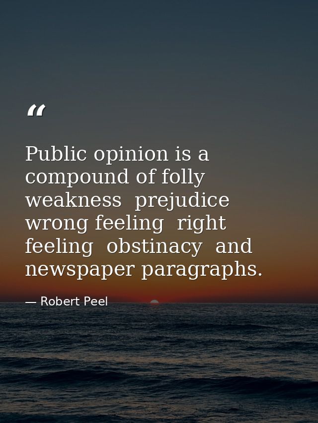 Public opinion is a compound of folly  weakness  prejudice  wrong feeling  right feeling  obstinacy  and newspaper parag — Robert Peel