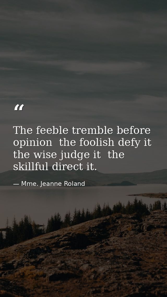 The feeble tremble before opinion  the foolish defy it  the wise judge it  the skillful direct it. — Mme. Jeanne Roland