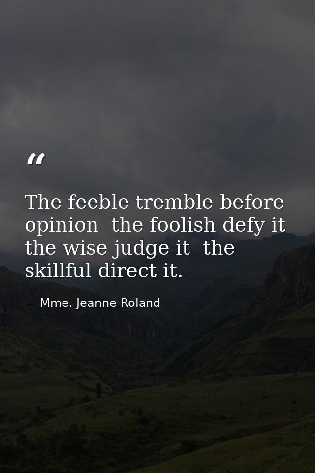 The feeble tremble before opinion  the foolish defy it  the wise judge it  the skillful direct it. — Mme. Jeanne Roland