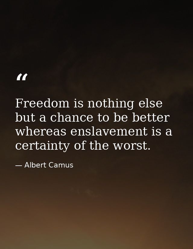 Freedom is nothing else but a chance to be better  whereas enslavement is a certainty of the worst. — Albert Camus