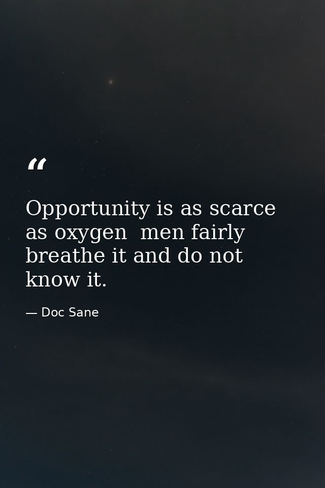 Opportunity is as scarce as oxygen  men fairly breathe it and do not know it. — Doc Sane