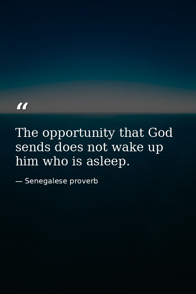 The opportunity that God sends does not wake up him who is asleep. — Senegalese proverb