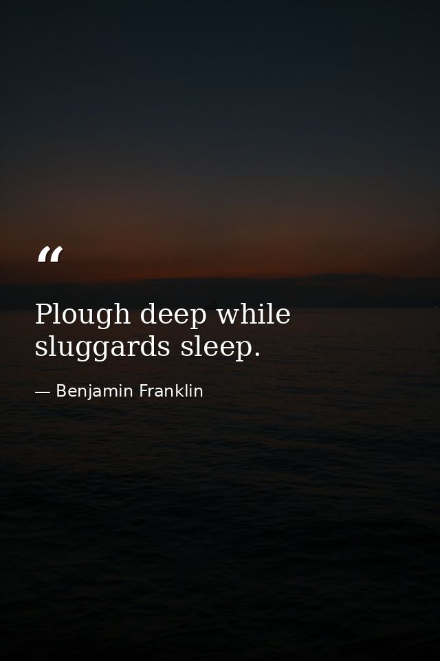 Plough deep while sluggards sleep. — Benjamin Franklin