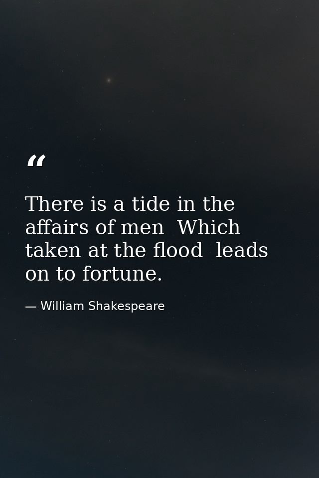 There is a tide in the affairs of men  Which  taken at the flood  leads on to fortune. — William Shakespeare