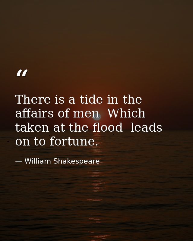 There is a tide in the affairs of men  Which  taken at the flood  leads on to fortune. — William Shakespeare