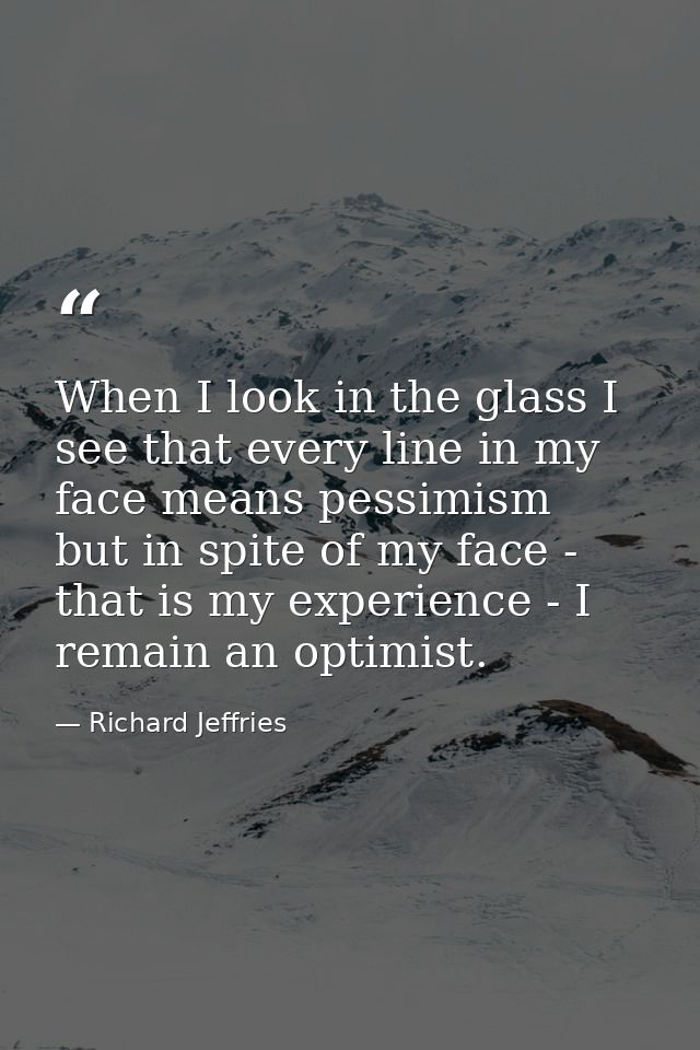 When I look in the glass I see that every line in my face means pessimism  but in spite of my face - that is my experien — Richard Jeffries