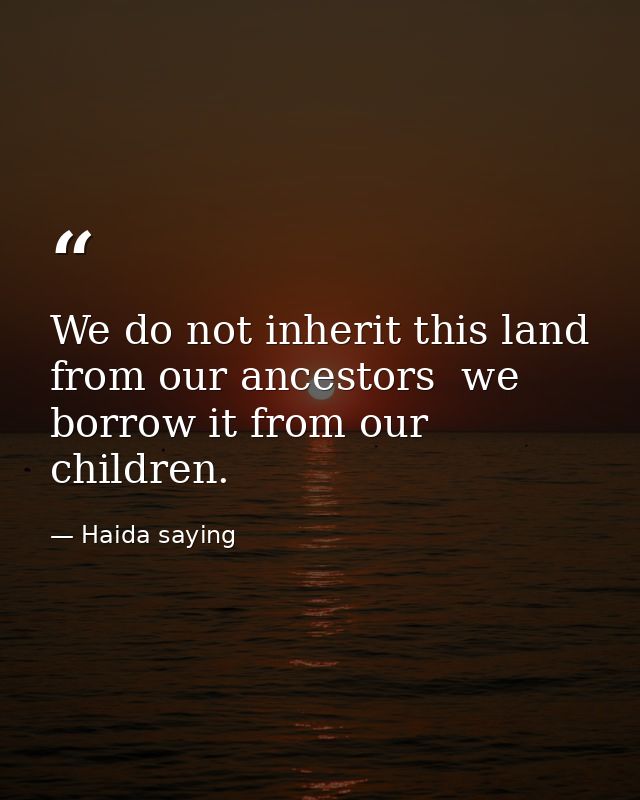 We do not inherit this land from our ancestors  we borrow it from our children. — Haida saying
