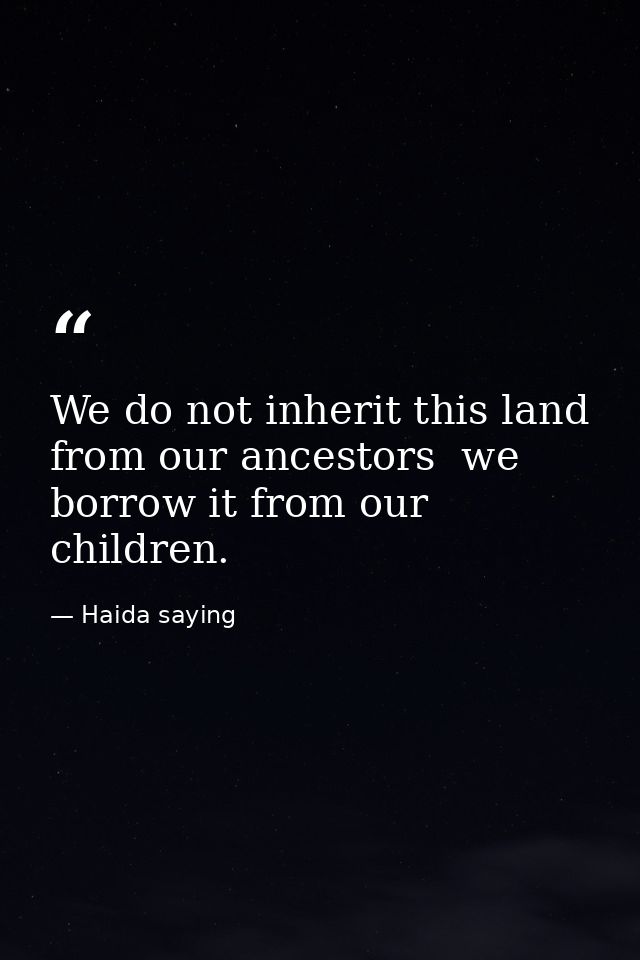We do not inherit this land from our ancestors  we borrow it from our children. — Haida saying