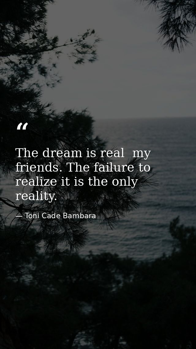 The dream is real  my friends. The failure to realize it is the only reality. — Toni Cade Bambara
