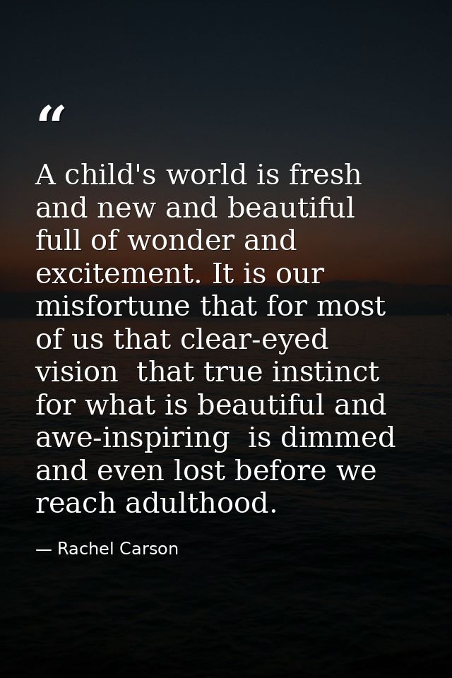 A child's world is fresh and new and beautiful  full of wonder and excitement. It is our misfortune that for most of us  — Rachel Carson