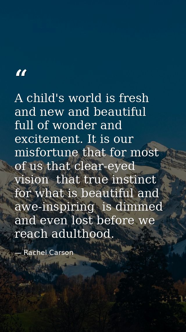 A child's world is fresh and new and beautiful  full of wonder and excitement. It is our misfortune that for most of us  — Rachel Carson